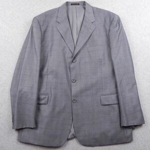 Vinci Blazer Mens 50L 3-Button Suit Jacket Sport Coat Business Formal Gray Plaid